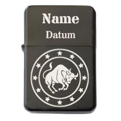 Benzinfeuerzeug mit Gravur • STERNZEICHEN 02 • Schwarz