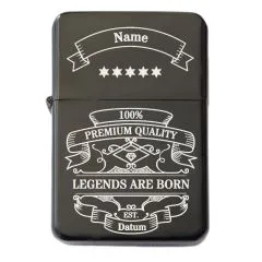 Benzinfeuerzeug mit Gravur • THE LEGEND • Schwarz