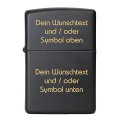 Benzinfeuerzeug mit Gravur • WUNSCHTEXT / EIGENER ENTWURF • Zippo Schwarz matt