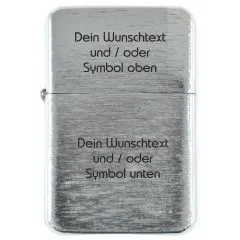 Benzinfeuerzeug mit Gravur • WUNSCHTEXT / EIGENER ENTWURF • Silber gebürstet
