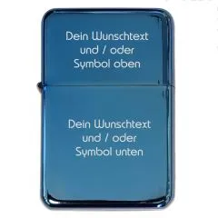 Benzinfeuerzeug mit Gravur • WUNSCHTEXT / EIGENER ENTWURF • Blau Metallic