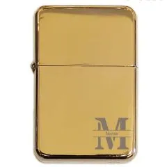 Benzinfeuerzeug mit Gravur • MONOGRAMM 02 • Gold Metallic