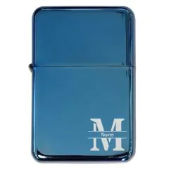 Benzinfeuerzeug mit Gravur • MONOGRAMM 02 • Blau Metallic