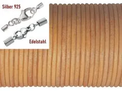 Lederschnur rund Ø 2,0 mm Cognac Vintage • Edelstahl oder Silber Verschluss