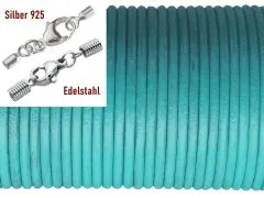 Lederschnur rund Ø 2,0 mm Türkis • Edelstahl oder Silber Verschluss