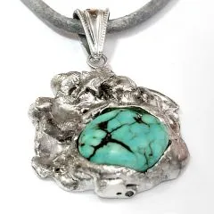 Silber Nugget Anhänger Silber 900 • 12,7g • mit Magnesit Türkis