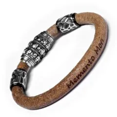 Lederarmband Ø 8 mm mit Edelstahl Magnetverschluss und Spacer • Personalisierbar