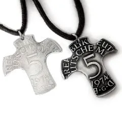 Kreuzanhänger handgefertigt aus Silber 625er 5 DM Deutschland 1951 - 1974 • Inklusive Baumwollband