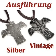 Kreuzanhänger handgefertigt aus Silber 625er 5 DM Deutschland 1951 - 1974 • Inklusive Baumwollband
