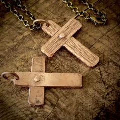 Kreuzanhänger handgefertigt aus Feinkupfer • Vintage inklusive Kette