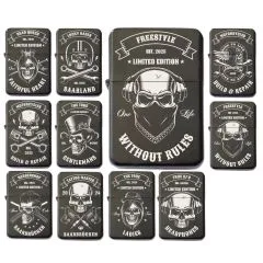 Benzinfeuerzeug mit Gravur • SERIE SKULL 1 • Schwarz