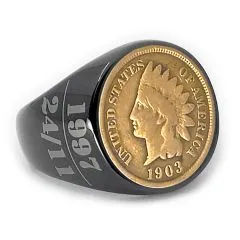 Münzring mit einer original US-Münze Indian Head & Lasergravur. Handgefertigt in Deutschland.