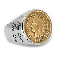 Münzring mit einer original US-Münze Indian Head & Lasergravur. Handgefertigt in Deutschland.