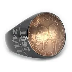 Münze: 1/2 Pesewa Ghana (leicht gewölbt) Prägejahr: 1967 Motiv: Buschtrommeln und Schrift GHANA FREEDOM AND JUSTICE