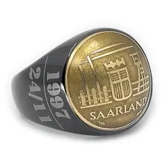 Münze: 10 Franken Saarland (leicht gewölbt) Prägejahr: 1954 Motiv: Industrielandschaft und Schriftzug SAARLAND