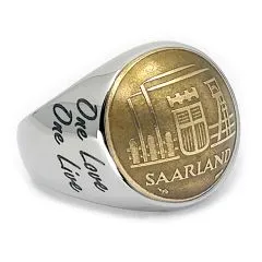 Münze: 10 Franken Saarland (leicht gewölbt) Prägejahr: 1954 Motiv: Industrielandschaft und Schriftzug SAARLAND