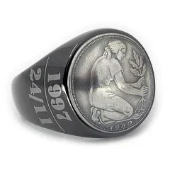 Münze: 50 Pfennig BRD (leicht gewölbt) Prägejahr: 1949, 1950 und 1966 bis 2001 (Auswahl) Motiv: Kulturfrau die einen Eichenbaum pflanzt und das Prägedatum