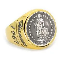 Münze:1/2 Franken Schweiz - Silber 835 Prägejahr: 1968-1975 Motiv: Stehende Helvetia mit Wappenschild und Schriftzug HELVETIA