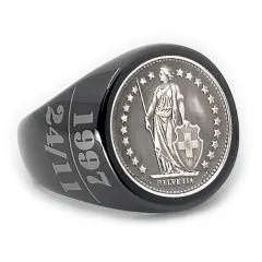 Münze:1/2 Franken Schweiz - Silber 835 Prägejahr: 1968-1975 Motiv: Stehende Helvetia mit Wappenschild und Schriftzug HELVETIA