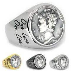 Münzring USA Dime Mercury 1916-1945 Silber 900 Liberty Edelstahl • Personalisierbar