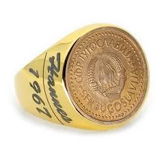 Edelstahlring gefertigt aus einer 50 Para Münze mit dem jugoslawischen Staatswappen.