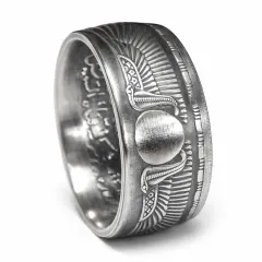 Münzring Ägypten 25 Piaster Geflügelte Sonne Kobras Silber 720er Größe 60 bis 72