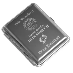 Zigarettenetui mit Gravur für 16 Zigaretten WUNSCHTEXT • Silber gebürstet • Diamantgravur