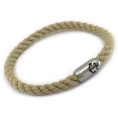 Segeltau Armband Ø 6 mm mit Edelstahl Magnetverschluss in Naturhanf Optik • optional mit Anker Gravur