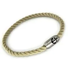 Segeltau Armband Ø 4 mm mit Edelstahl Magnetverschluss in Naturhanf Optik • optional mit Anker Gravur