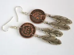 Ohrhänger mit original Münzen USA One Cent Indian Head mit Feder