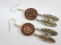 Ohrhänger mit original Münzen USA One Cent Indian Head mit Feder