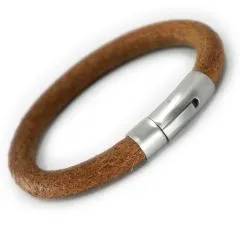 Robustes Rundlederarmband 8mm mit mattem Edelstahl Bajonettverschluss