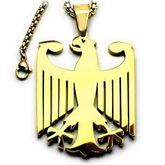 Goldfarbener XXL Anhänger aus Edelstahl mit Adler Symbol.