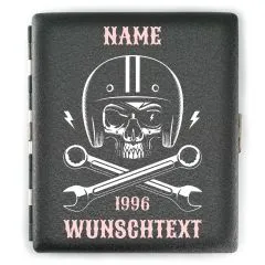 Zigarettenetui SKULL (Motivwahl) für 18 Zigaretten personalisierbar • Schwarz matt Grobstruktur • Lasergravur
