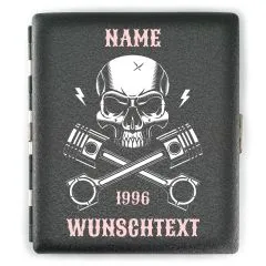 Zigarettenetui SKULL (Motivwahl) für 18 Zigaretten personalisierbar • Schwarz matt Grobstruktur • Lasergravur