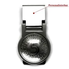 Geldscheinklammer mit einer 5 DM Münze aus 625er Silber mit Datum • Personalisierbar