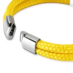 Segeltau Armband 2 x Ø 4 mm mit Edelstahl Magnetverschluss und Gravurplatte, Silber glänzend • Personalisierbar, Farbauswahl