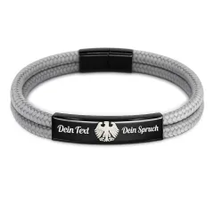 Segeltau Armband 2 x Ø 4 mm mit Edelstahl Magnetverschluss und Gravurplatte, Schwarz glänzend • Personalisierbar, Farbauswahl