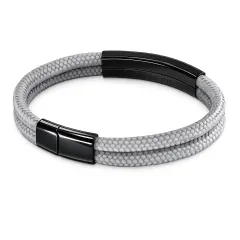 Segeltau Armband 2 x Ø 4 mm mit Edelstahl Magnetverschluss und Gravurplatte, Schwarz glänzend • Personalisierbar, Farbauswahl