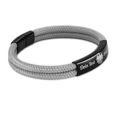 Segeltau Armband 2 x Ø 4 mm mit Edelstahl Magnetverschluss und Gravurplatte, Schwarz glänzend • Personalisierbar, Farbauswahl