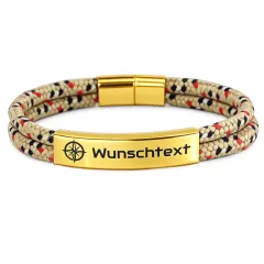 Segeltau Armband 2 x Ø 4 mm mit Edelstahl Magnetverschluss und Gravurplatte, Gold glänzend • Personalisierbar, Farbauswahl