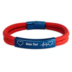 Segeltau Armband 2 x Ø 4 mm mit Edelstahl Magnetverschluss und Gravurplatte, Blau glänzend • Personalisierbar, Farbauswahl