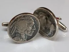 Manschettenknöpfe Silber 925er 5 cents Münze USA (Indianer / Bison) vintage