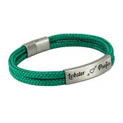 Segeltau Armband 2 x Ø 4 mm mit Edelstahl Magnetverschluss und Gravurplatte, Silber matt • Personalisierbar, Farbauswahl