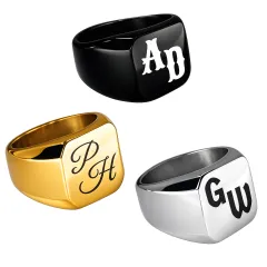 Personalisierter Siegelring aus Edelstahl mit Monogramm-Gravur – in Silber, Schwarz oder Gold