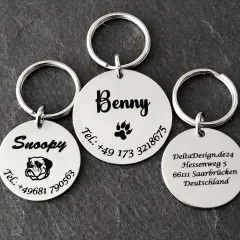 Schlüsselanhänger Dog Tag aus Edelstahl mit Spaltring Ø 30 mm • Personalisierbar