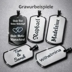 Edelstahl Anhänger Schwarz mit Wunschgravur inkl. 60 cm Kugelkette in schwarz • Personalisierbar