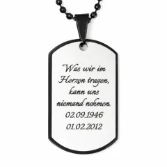 Edelstahl Anhänger Schwarz mit Wunschgravur inkl. 60 cm Kugelkette in schwarz • Personalisierbar