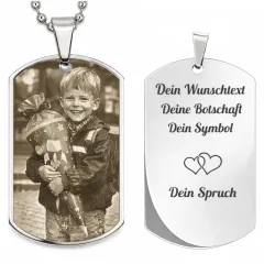 Edelstahl Anhänger Silber mit Foto, Text & Motiv Gravur inkl. 60 cm Kugelkette in silber • Personalisierbar
