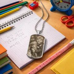 Edelstahl Anhänger Silber mit Foto, Text & Motiv Gravur inkl. 60 cm Kugelkette in silber • Personalisierbar